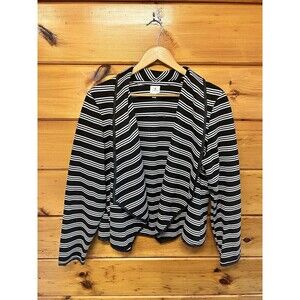Dressbarn Open Front Wrap Cardigan Long Sleeve Black White Striped XL